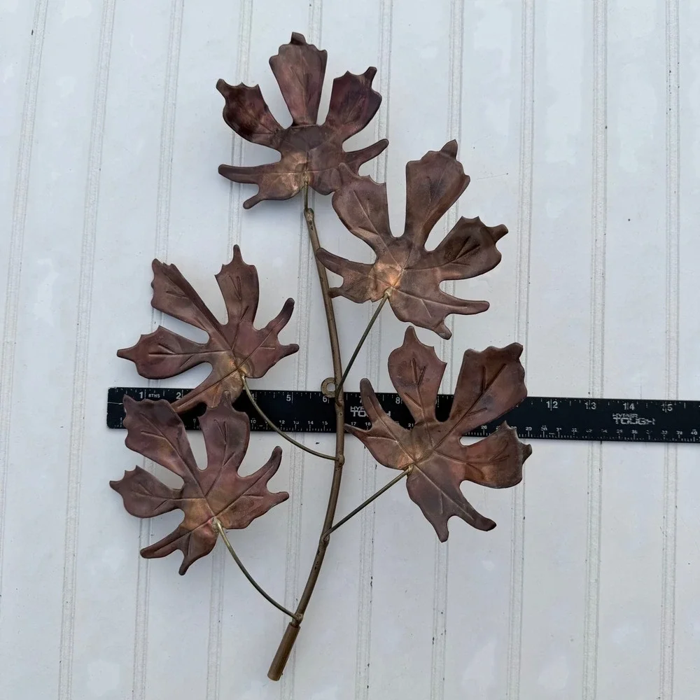 Vintage Copper Tone Metal Leaf Branch Wall Art Sculpture 18 Inch MCM Decor